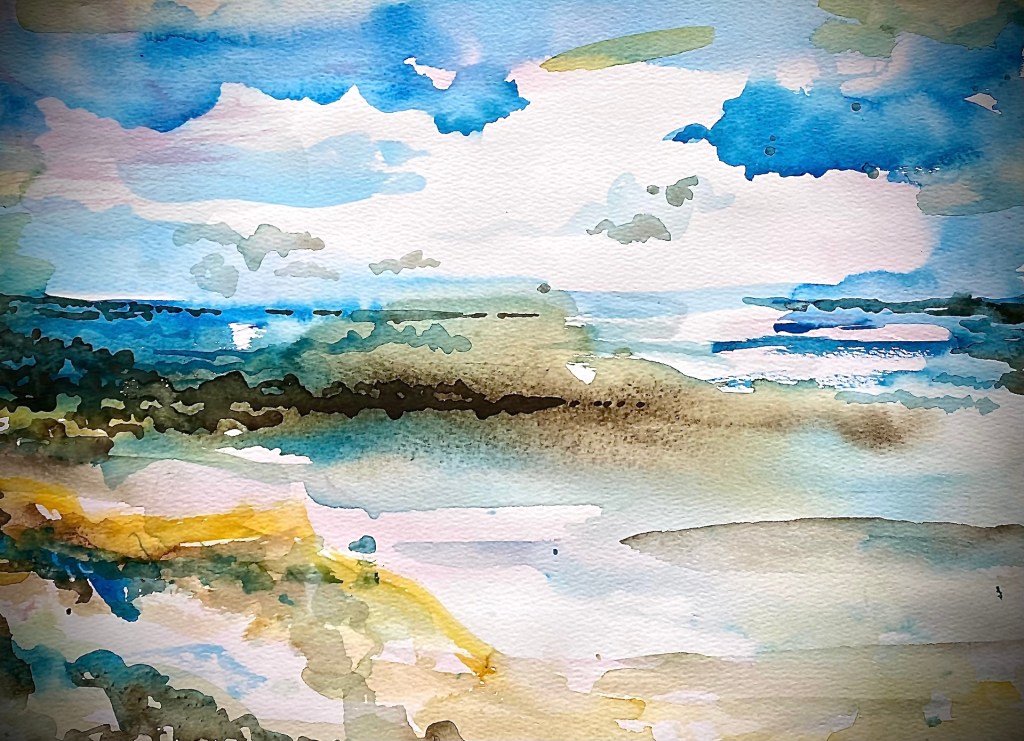 Embracing Serenity: Loose Style Watercolor Painting of a Hawaiian&nbsp;Beach